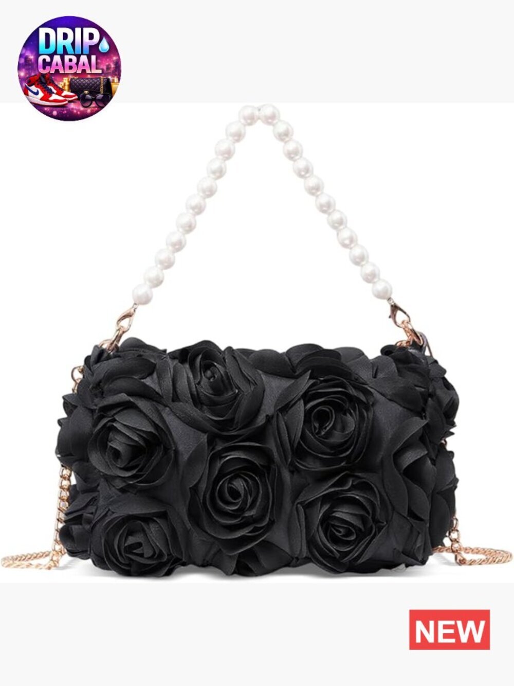 Chiffon 3D Floral Evening Handbag, Pearl Beaded Top Handle Clutch Purse